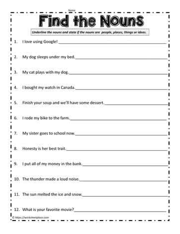 4th grade noun worksheets